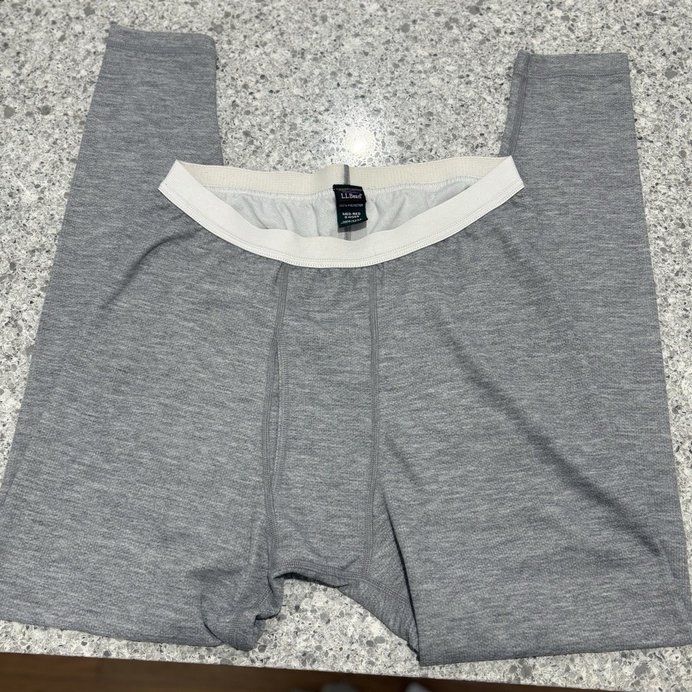 LL Bean Mens Thermal Pants Heather Gray Base Layer Long Johns Medium Made in USA